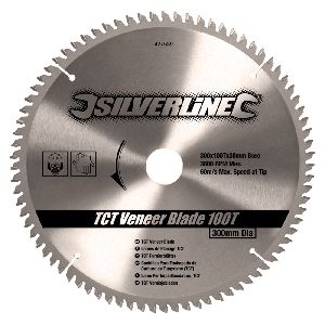 Silverline - Hartmetall-Furniersägeblatt, 100 Zähne, 300 x 30; Reduzierringe: 20, 25 u. 16 mm