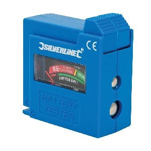 Silverline - Kompaktes Batterieprüfgerät, Für AAA, AA, C, D, 9 V, LR1, A23 und Knopfzellen