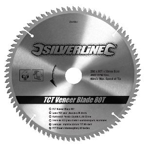 Silverline - Hartmetall-Furniersägeblatt, 80 Zähne, 250 x 30, Reduzierstücke: 25, 20 u. 16 mm