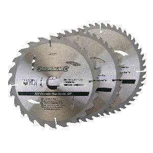 Silverline - Hartmetall-Kreissägeblätter mit 24, 40 u. 48 Zähnen, 3er-Pckg., 205 x 30, Reduzierringe: 25, 18 u. 16 mm